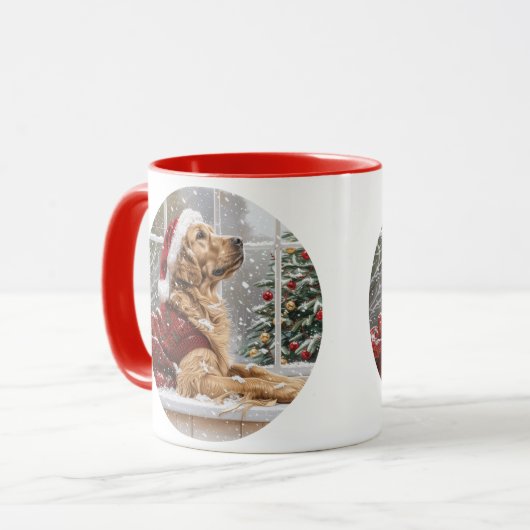 クリスマスゴールデンレトリエバーサンタドッグ マグカップ (正面左)