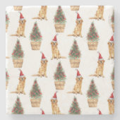 クリスマスゴールデンレトリエバードックラバーギフト ストーンコースター (正面)