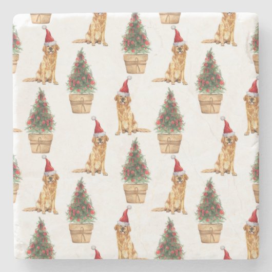 クリスマスゴールデンレトリエバードックラバーギフト ストーンコースター (正面)