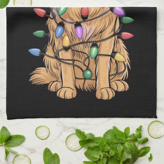 クリスマスゴールデンレトリエバードッグラバーギフトママパパ キッチンタオル (折り畳み)