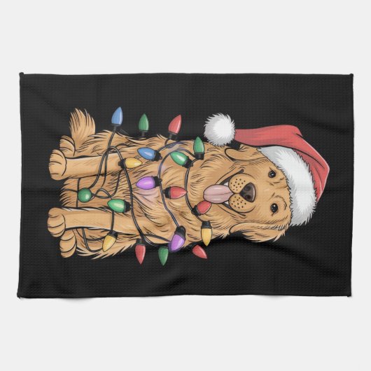 クリスマスゴールデンレトリエバードッグラバーギフトママパパ キッチンタオル (横)