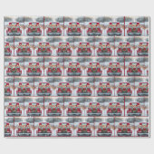 クリスマスゴールデンレトリエバーパピーズのレトロトラック ラッピングペーパー (フラット)