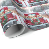クリスマスゴールデンレトリエバーパピーズのレトロトラック ラッピングペーパー (ロールコーナー)