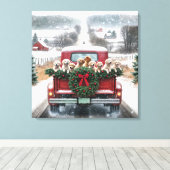 クリスマスゴールデンレトリエバーパピー キャンバスプリント (インサイチュ (ウッドフロア))