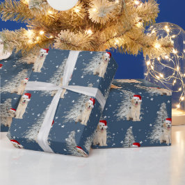 クリスマスゴールデンレトリバーとツリーオンスターズ ラッピングペーパー