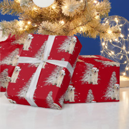 クリスマスゴールデンレトリバーとツリー ラッピングペーパー