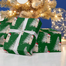 クリスマスゴールデンレトリバーとツリー ラッピングペーパー