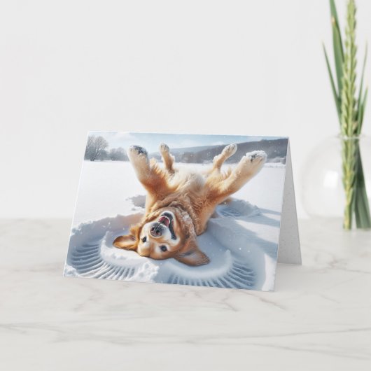 クリスマスゴールデンレトリバースノーエンジェル シーズンカード (正面)