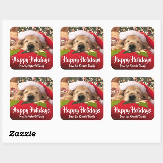 クリスマスゴールデンレトリバードッグ名前をカスタムする スクエアシール (シート)
