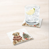 クリスマスゴールデンレトリバードッグ スクエアペーパーコースター (インサイチュ)