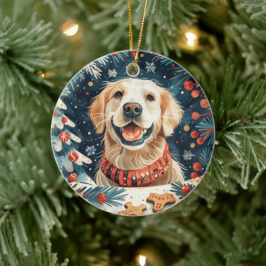 クリスマスゴールデンレトリバードッグ セラミックオーナメント (ツリー)