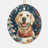 クリスマスゴールデンレトリバードッグ セラミックオーナメント (左)