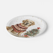 クリスマスゴールデンレトリバードッグ ペーパープレート (アングル)