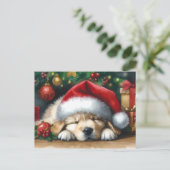 クリスマスゴールデンレトリバーパピー ポストカード (スタンド正面)