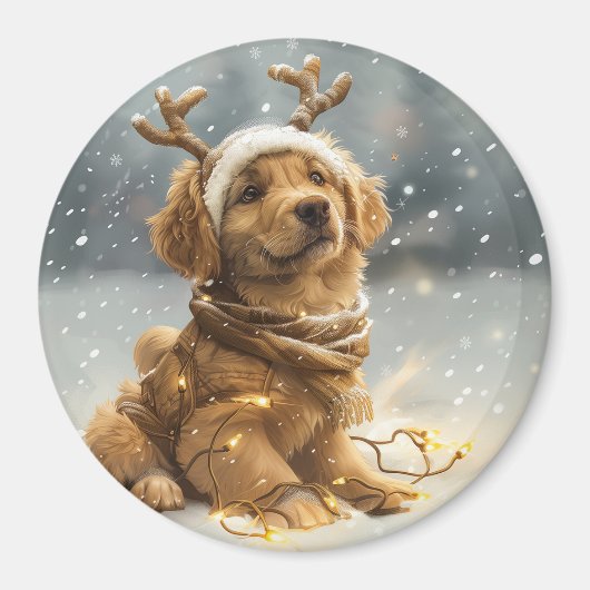 クリスマスゴールデンレトリバーパピー マグネット (正面)