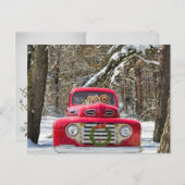クリスマスゴールデンレトリバーレトロトラック シーズンポストカード (正面/裏面)