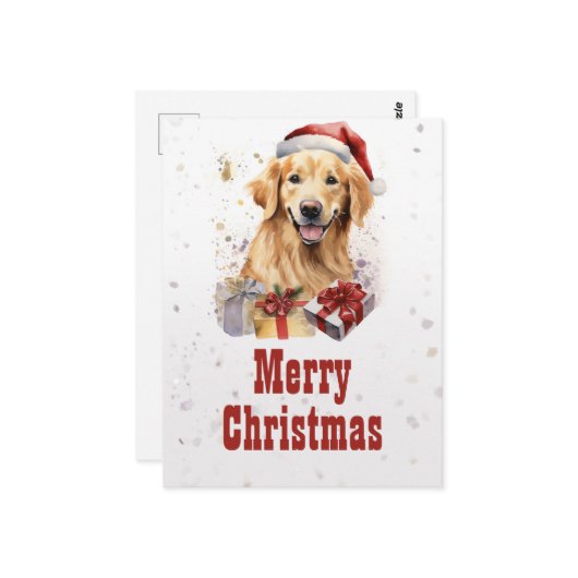 クリスマスゴールデンレトリバー水彩 ポストカード (正面/裏面インサイチュ)