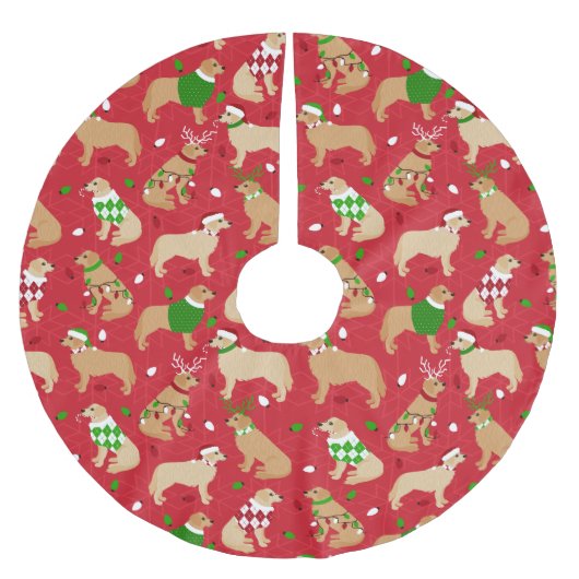 クリスマスゴールデンレトリバー ブラッシュドポリエステルツリースカート (正面)