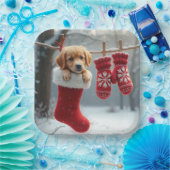 クリスマスゴールデンレトリバーin aストッキング ペーパープレート (パーティー)