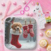 クリスマスゴールデンレトリバーin aストッキング ペーパープレート (パーティー)