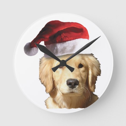 クリスマスゴールデンレトリーバー ラウンド壁時計 (正面)
