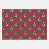 クリスマスゴールデン数々のツリー色ストライプ ラッピングペーパーシート (正面)
