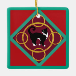 クリスマスゴールデン日の猫12のリングや輪 セラミックオーナメント