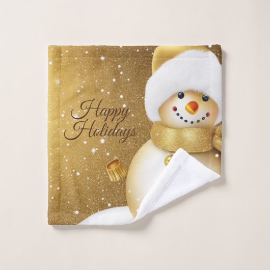クリスマスゴールデン雪だるまスノーフレークスホリデーズ バスタオルセット (ウォッシュタオル)