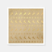 クリスマスゴールド箔トナカイとスノーフレーク スタンダードカクテルナプキン (正面)