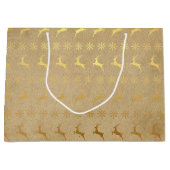 クリスマスゴールド箔トナカイとスノーフレーク ラージペーパーバッグ (正面)
