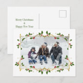 クリスマスゴールド箔ホリー縁どフ独身のト ポストカード (正面/裏面)