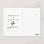 クリスマスゴールド箔ホリー縁どフ独身のト ポストカード (裏面)
