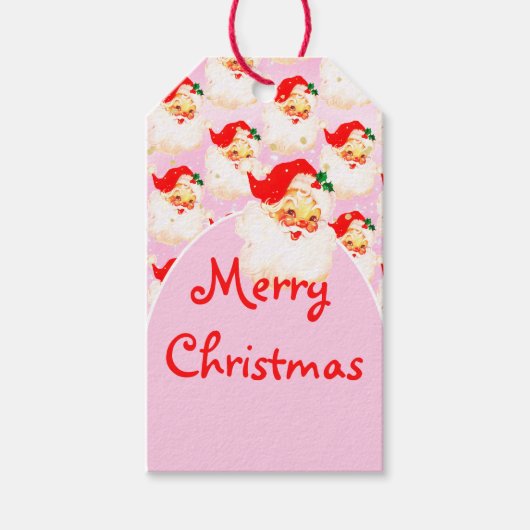 クリスマスサすてきンタクラウスピンクメリーグリーティング ギフトタグ (正面)
