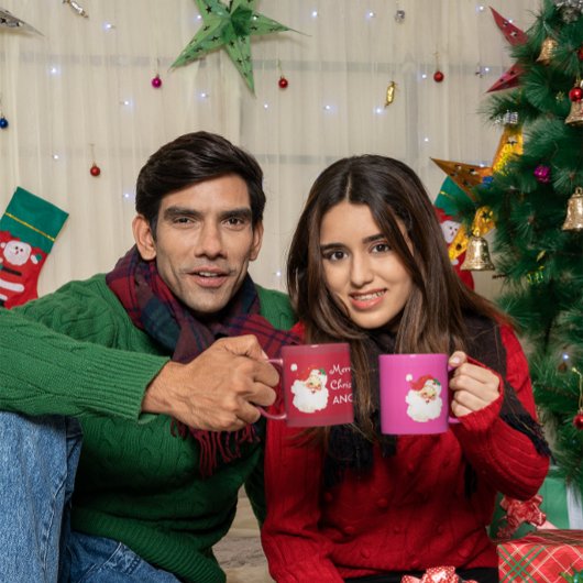 クリスマスサすてきンタクラウスピンクメリーグリーティング コーヒーマグカップ