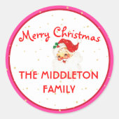 クリスマスサすてきンタクロースピンクメリーおもしろい ラウンドシール (正面)