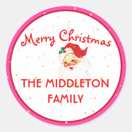クリスマスサすてきンタクロースピンクメリーおもしろい ラウンドシール (正面)
