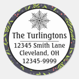 クリスマスサイプレススノーフレークベリー赤い花 ラウンドシール