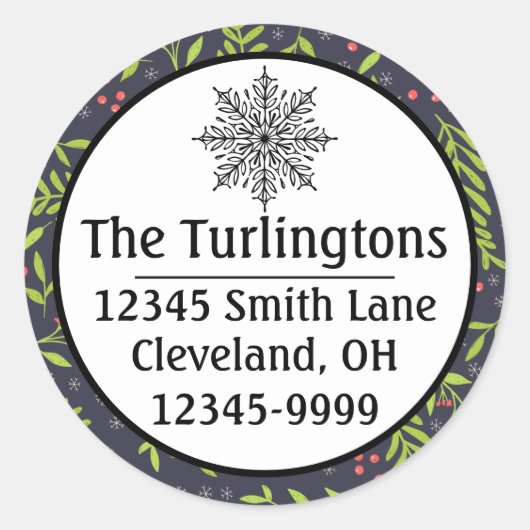 クリスマスサイプレススノーフレークベリー赤い花 ラウンドシール (正面)