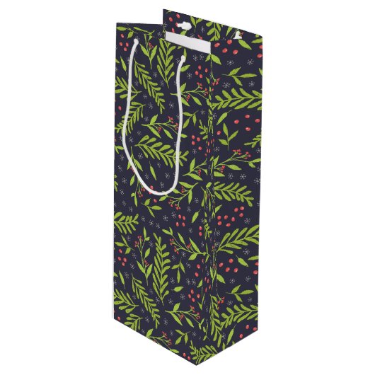クリスマスサイプレススノーフレークベリー赤い花 ワインギフトバッグ (正面アングル)
