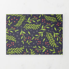 クリスマスサイプレススノーフレークベリー赤い花 三つ折りクリスマスカード