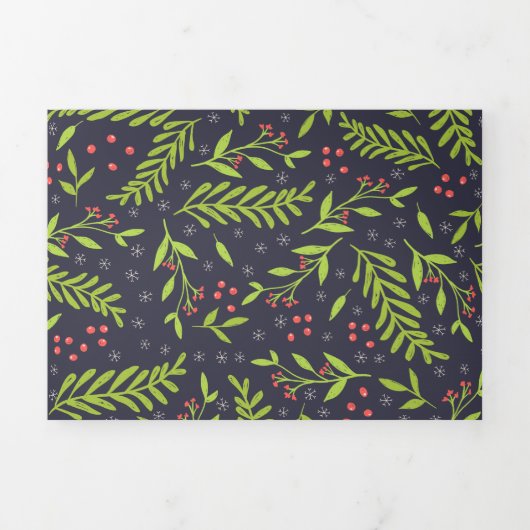 クリスマスサイプレススノーフレークベリー赤い花 三つ折りクリスマスカード (カバー)
