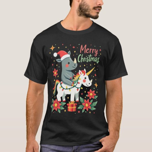 クリスマスサイ メリークリスマス ユニコーンサイ Tシャツ (正面)