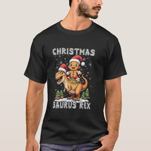クリスマスサウルスレックスジンジャーブレッドマンクッキーディノサ Tシャツ (正面)