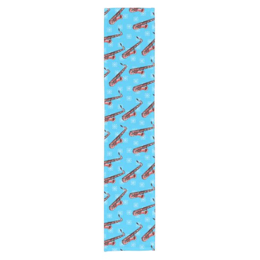 クリスマスサクソフォンサックス選手のミュージシャンパターン ショートテーブルランナー (正面)