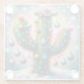 クリスマスサグアーロサボススお洒落スノーフレーク ガラスコースター (裏面)