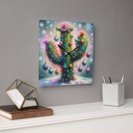 クリスマスサグアーロサボススお洒落スノーフレーク スクエア壁時計