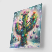 クリスマスサグアーロサボススお洒落スノーフレーク スクエア壁時計 (傾斜)