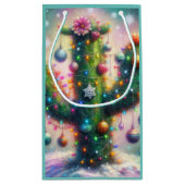 クリスマスサグアーロサボススお洒落スノーフレーク スモールペーパーバッグ (裏面)