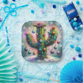 クリスマスサグアーロサボススお洒落スノーフレーク ペーパープレート