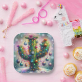 クリスマスサグアーロサボススお洒落スノーフレーク ペーパープレート (パーティー)